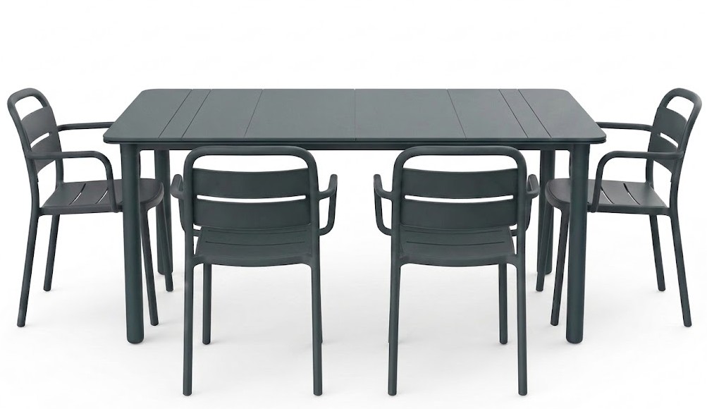Pack 4 Sillas con Brazo COMO y 1 Mesa Noa 160x90 Gris Oscuro