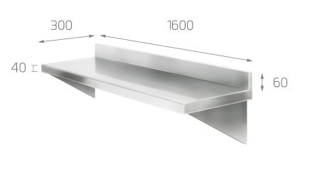 Estante de Pared de Acero Inox 1600x300, Mod. FI5 1204 1