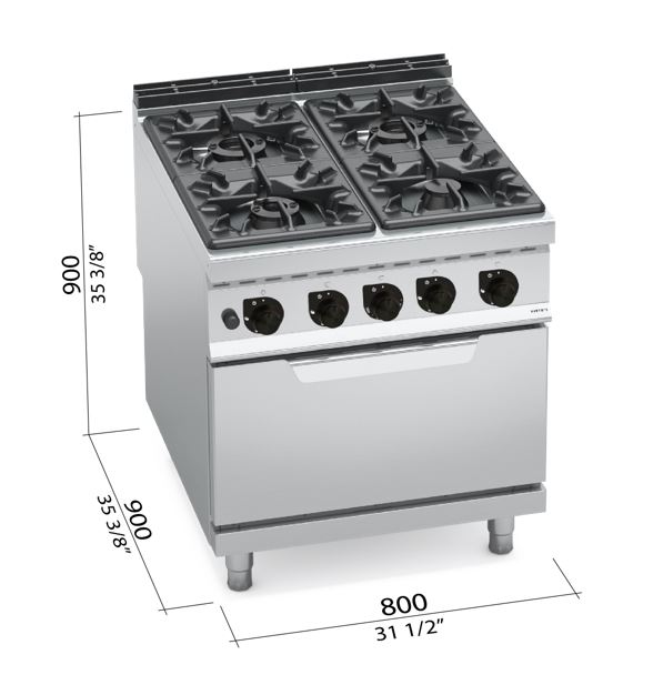 Cocina de 4 fuegos a gas con Horno, Mod. G9F4+FG