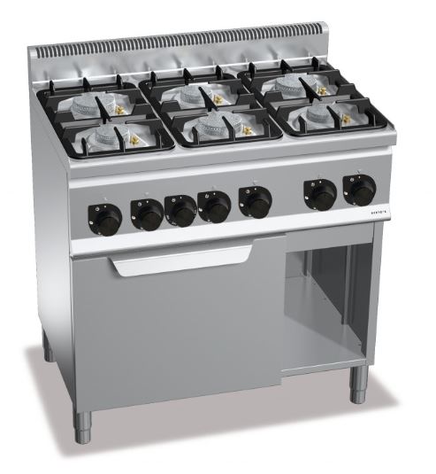 Cocina con 6 quemadores a GAS + Horno, Mod. G6F6PW+FG1