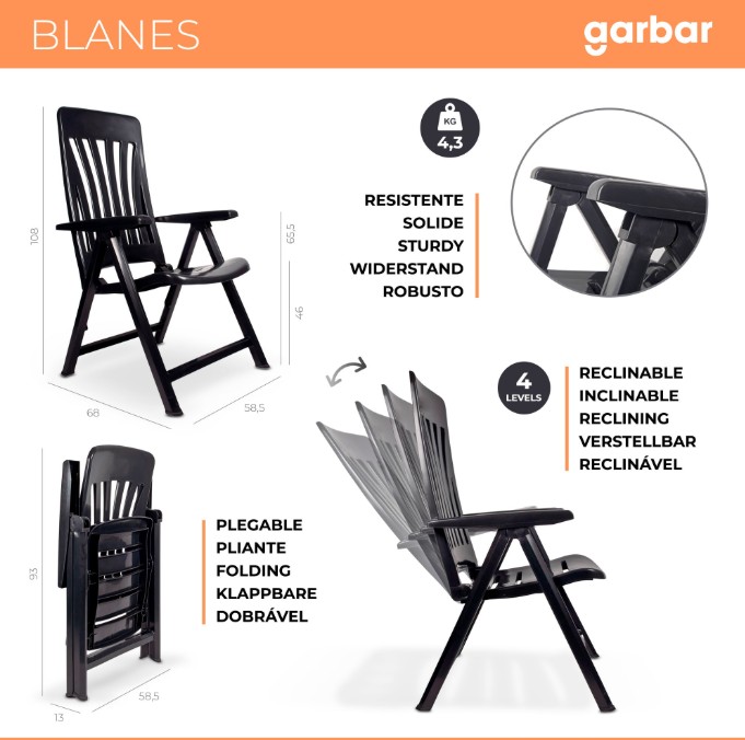 PACK 4 Silla BLANES Con Brazos Exterior BLANCO 3