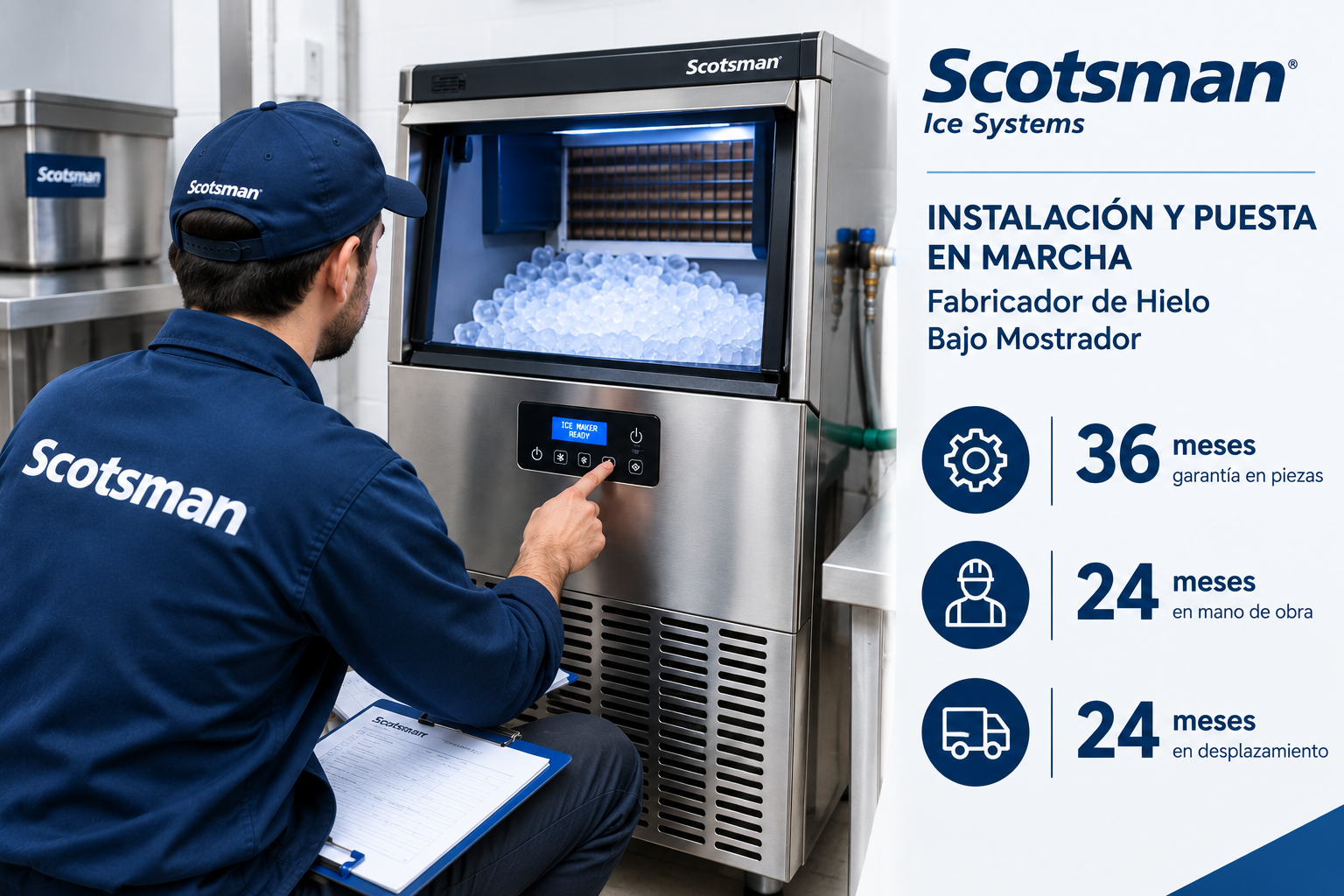 Puesta en Marcha Fabricador Hielo Bajo Mostrador Scostman