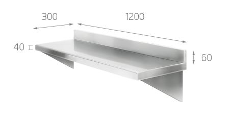 Estante de Pared de Acero Inox 1200x300, Mod. FI5 1202 1