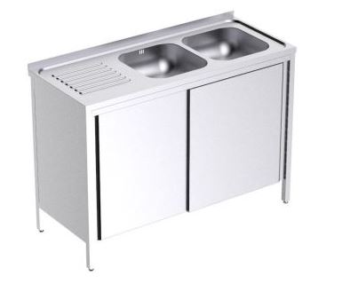 Fregadero Puertas Correderas 2 Cubas Esc Izq 135X50X85