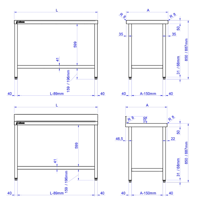 Mesas murales desmontables, Gama 700 mm, Mod MMD-107 1