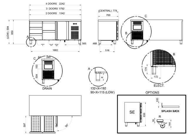 Mesa refrig. Gastronorm GN 1/1 + Puerta Pasante MPGC-180 HC 1