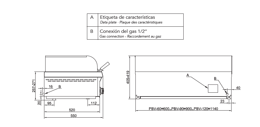 Parrilla de carbón volcánica Vasca Inox PBV-120 1