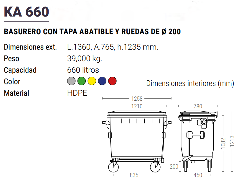 Basurero 660 Litros Con Ruedas Y Tapa Abatible Color Azul 1