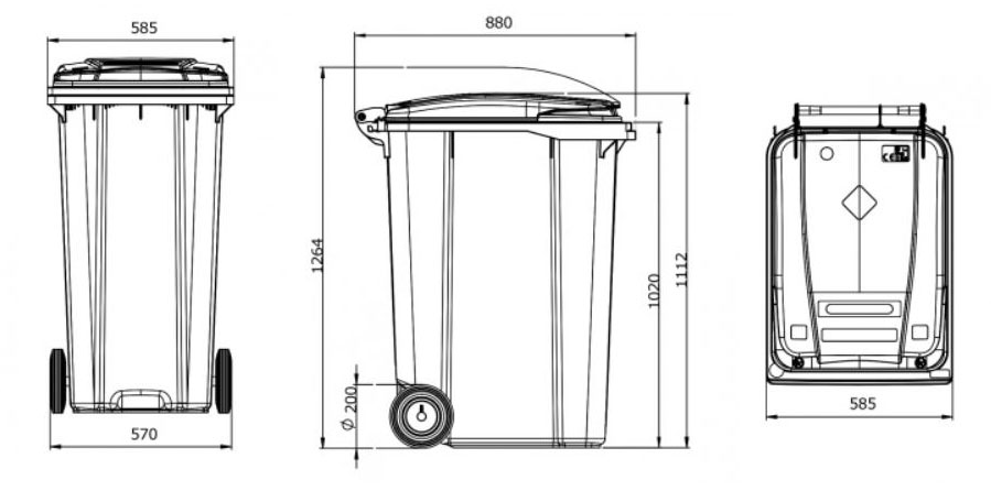 Basurero 360 Litros Con Ruedas Y Tapa Abatible Marron 1