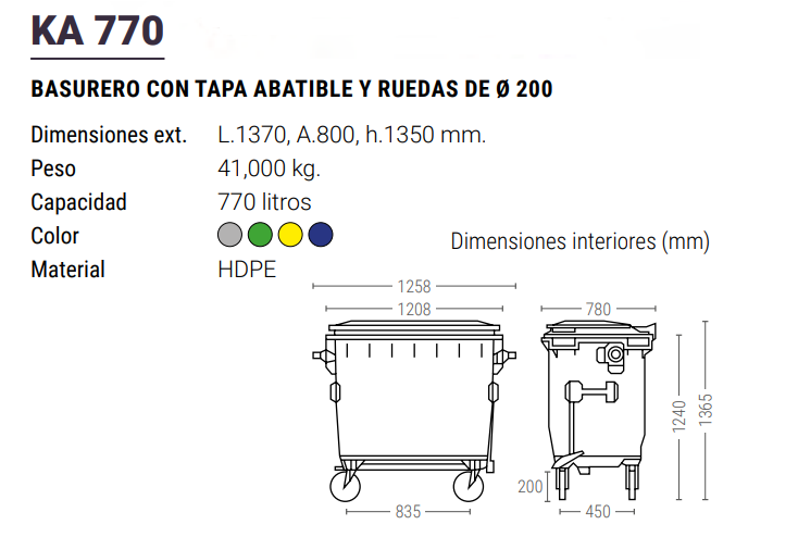 Basurero 770 Litros Con Ruedas Y Tapa Abatible Color Verde 1