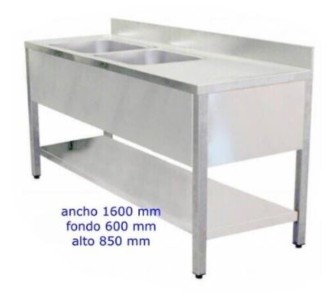 Mesa Fregadero 2 Cubas De 1600X600X850 MM Con Escurridor