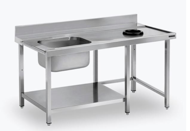 Mesa de prelavado con aro cubeta izq 1600x750x850 mm