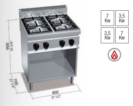COCINA 4 FUEGOS A GAS POTENCCON MUEBLE MOD G7F4MP