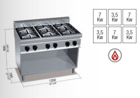 COCINA INDUSTRIAL MODULAR A GAS 6 FUEGOS GR731 ARISCO. - Frioalhambra.com