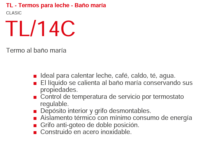 Termo baño maría 14 Litros TL/14C 1