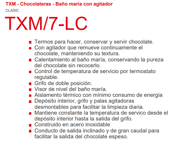 Chocolatera con agitador 7 L TXM/7-LC 1