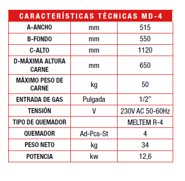 Asador giratorio a gas Kebab MD-4 515X550X1120MM 1