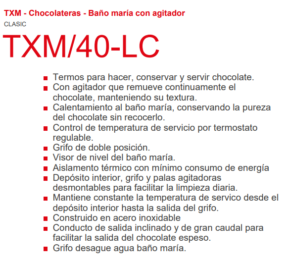 Chocolatera con agitador 14 L TXM/14-LC 1