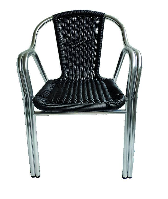 Silla aluminio doble tubo con rattan negra