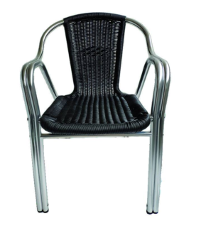 Silla aluminio doble tubo con rattan negra