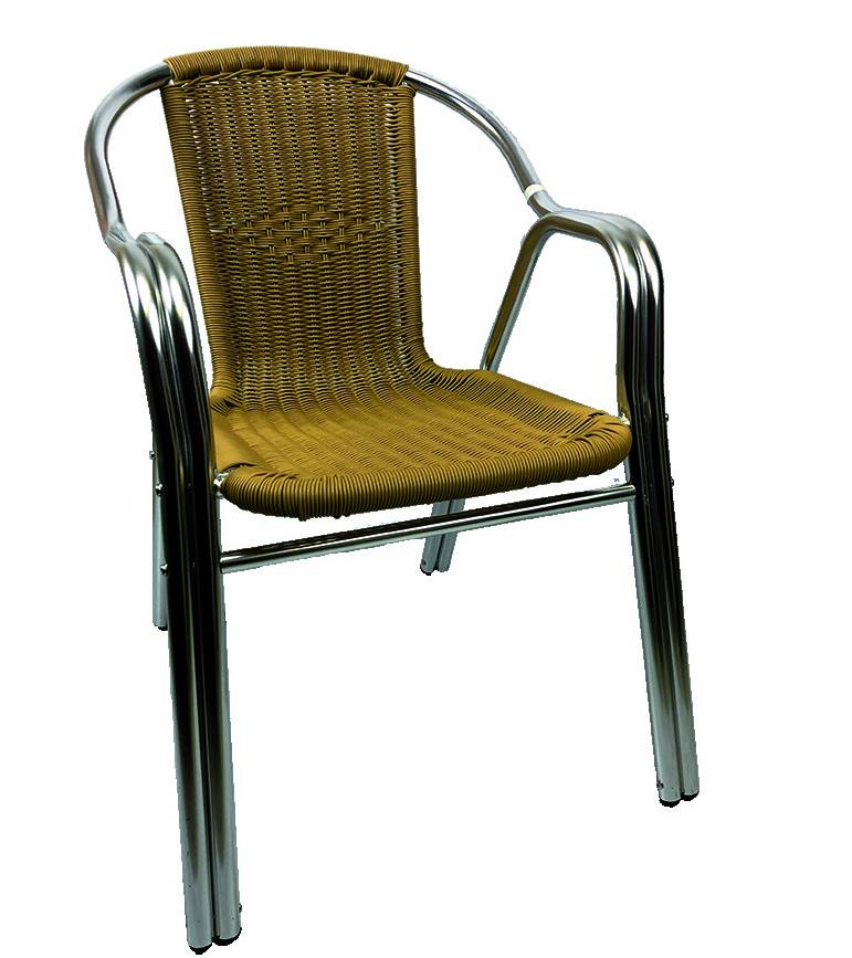 Silla aluminio doble tubo con rattan color miel