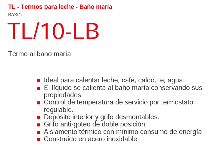 Termo baño maría 10 litros TL/10-LB 1