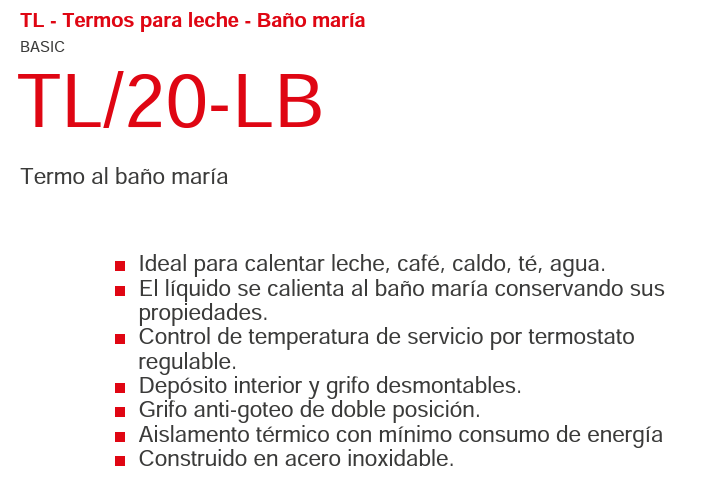 Termo baño maría 20 litros TL/20-LB 1